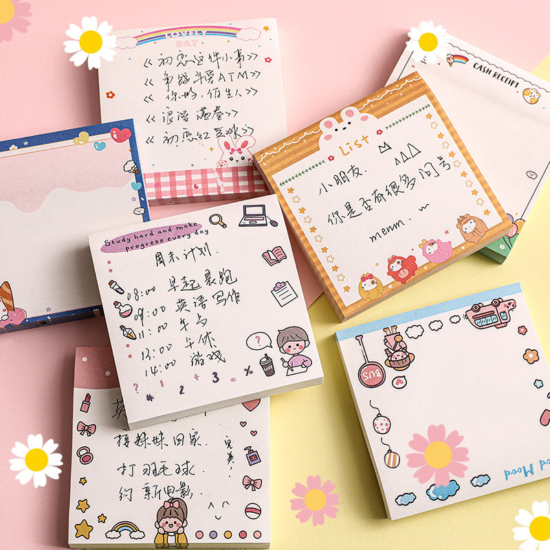 south korea ins sticky notes cute cartoon teenage girl student creative tear-off note pad self-adhesive mark notebook