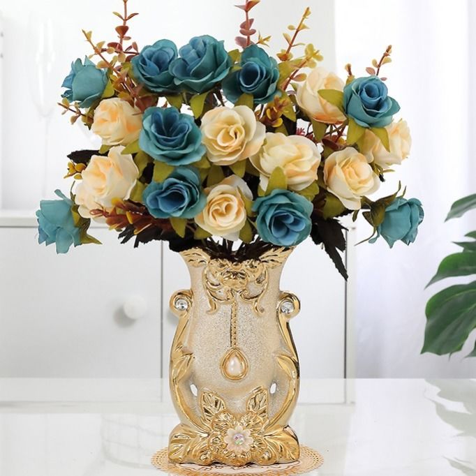 [send bottle mat] vase ceramic living room flower arrangement european style ornaments creative home decoration dried flower simulation vase