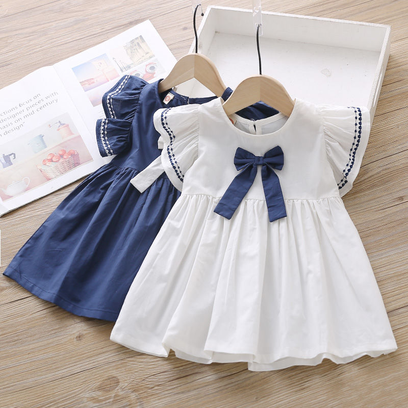 girls‘ dress 2024 summer new children bow a- line dress children‘s short-sleeved dress