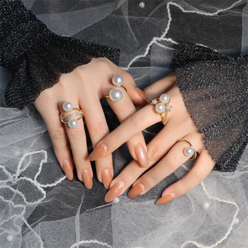 [set of four] korean style female online influencer small jewelry ins pearl bestie ring suit index finger knuckle couple rings