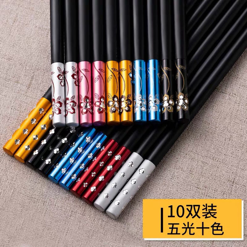 free shipping high-grade alloy chopsticks household chopsticks non-slip anti-mildew high temperature resistant non-deformation 10 pairs of tableware