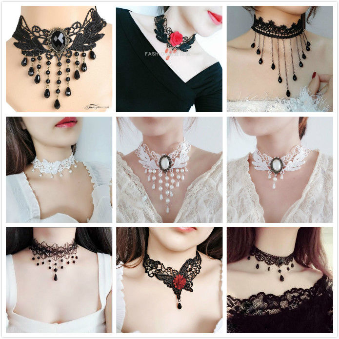 Korean Style Lace Necklace Women's Simple Clavicle Chain Women's Black and White Lace Necklace Summer Sweet Popular Neck Accessories