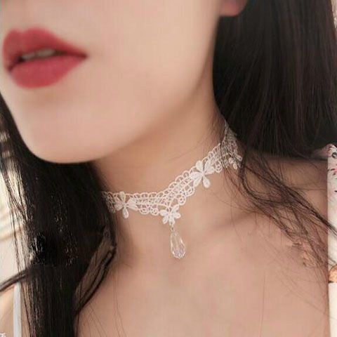 Korean Style Lace Necklace Women's Simple Clavicle Chain Women's Black and White Lace Necklace Summer Sweet Popular Neck Accessories