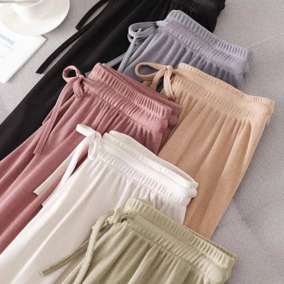 ice silk wide-leg pants women‘s high waist drooping black loose summer thin mopping casual cropped straight summer trousers