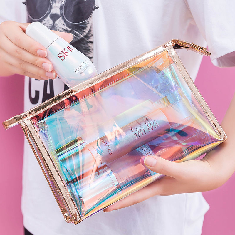 new super popular colorful cosmetic bag portable laser portable women‘s transparent travel large capacity makeup storage bag clearance