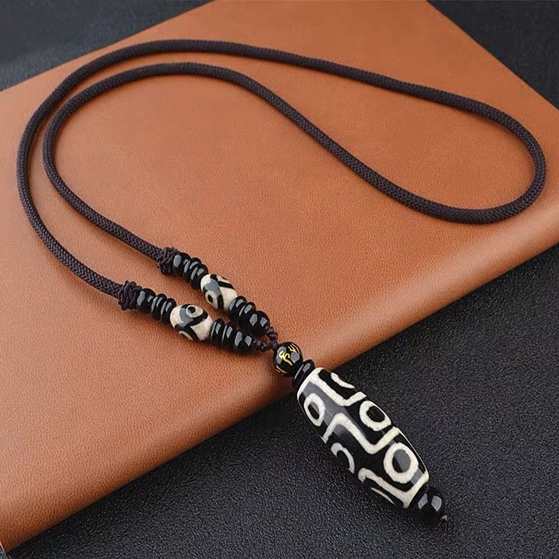 natural agate nine-eye sky beads three-eye round beads sweater chain pendant ethnic style clothing accessories clavicle necklace