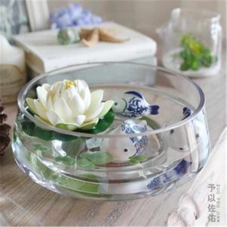 Hydroponic Glass Vase Transparent Large Narcissus Basin Bowl Lotus Pot Sleeping Lotus Flower Pot Turtle Fish Tank Aquatic Plant Utensils