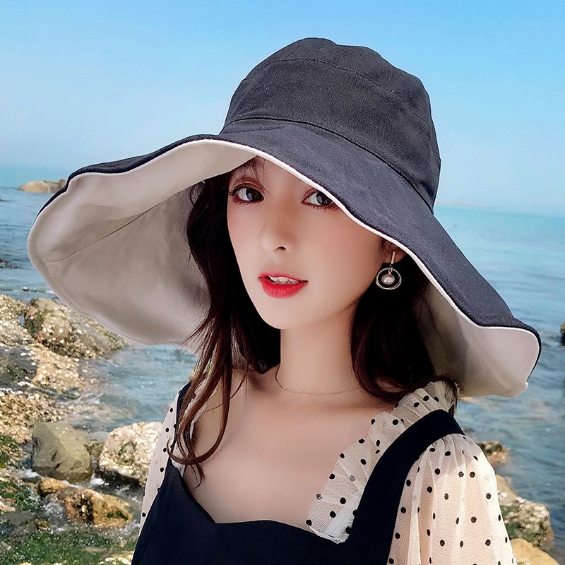 Oversized Brim Hat Female Summer Sun Hat Sun-Proof Bucket Hat Korean Style Versatile Uv Protection Face Cover Sun Hat Tide