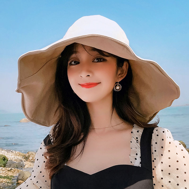 Oversized Brim Hat Female Summer Sun Hat Sun-Proof Bucket Hat Korean Style Versatile Uv Protection Face Cover Sun Hat Tide