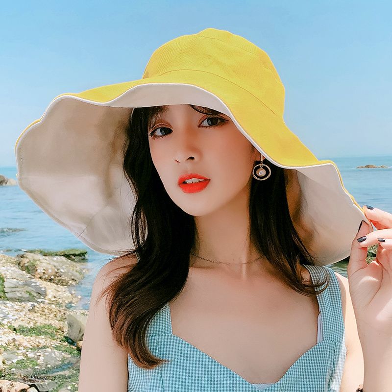 Oversized Brim Hat Female Summer Sun Hat Sun-Proof Bucket Hat Korean Style Versatile Uv Protection Face Cover Sun Hat Tide