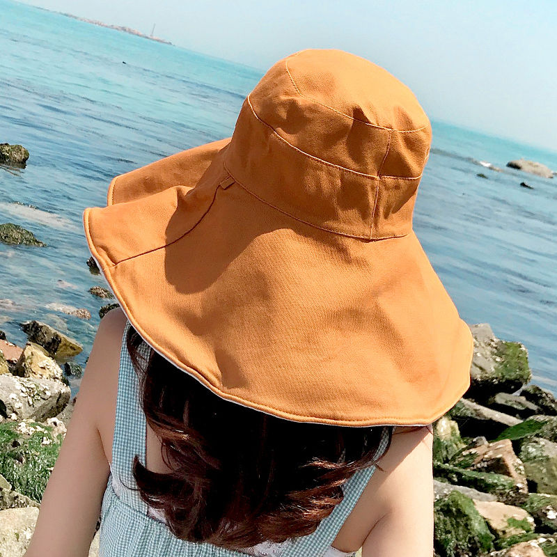 Oversized Brim Hat Female Summer Sun Hat Sun-Proof Bucket Hat Korean Style Versatile Uv Protection Face Cover Sun Hat Tide