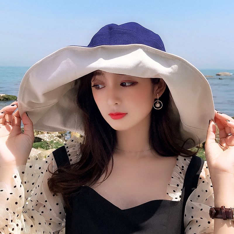 Oversized Brim Hat Female Summer Sun Hat Sun-Proof Bucket Hat Korean Style Versatile Uv Protection Face Cover Sun Hat Tide