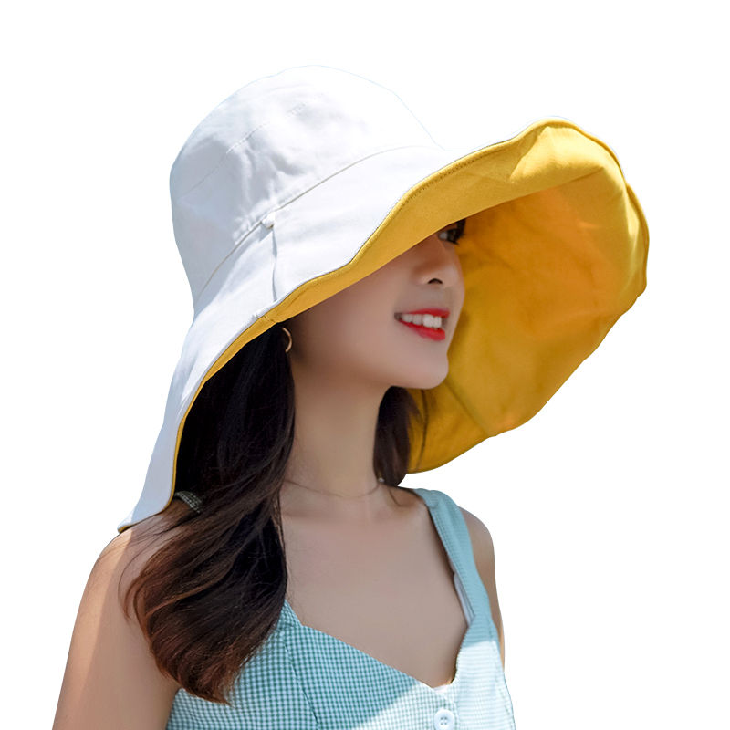 Oversized Brim Hat Female Summer Sun Hat Sun-Proof Bucket Hat Korean Style Versatile Uv Protection Face Cover Sun Hat Tide