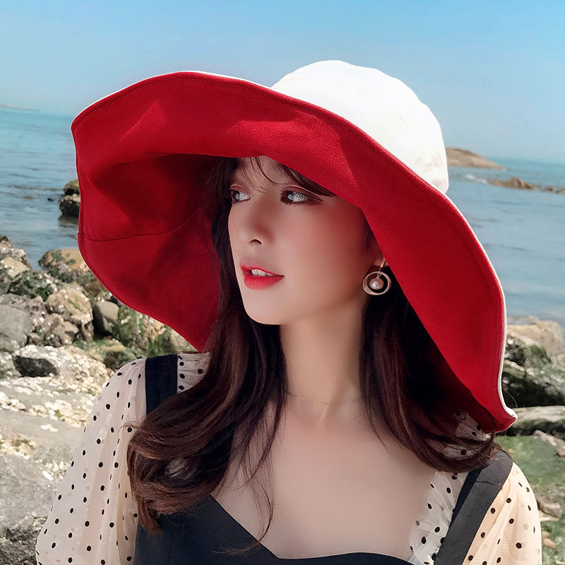 Oversized Brim Hat Female Summer Sun Hat Sun-Proof Bucket Hat Korean Style Versatile Uv Protection Face Cover Sun Hat Tide