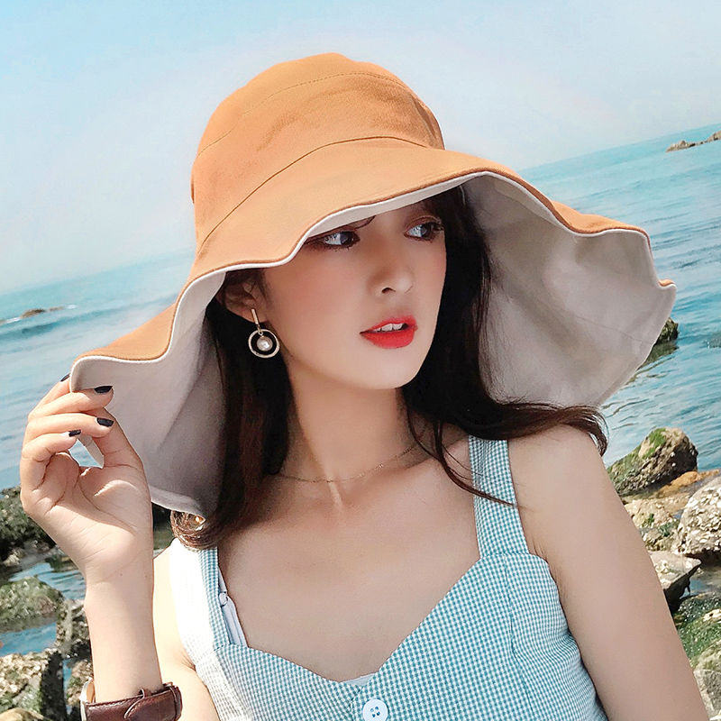 Oversized Brim Hat Female Summer Sun Hat Sun-Proof Bucket Hat Korean Style Versatile Uv Protection Face Cover Sun Hat Tide