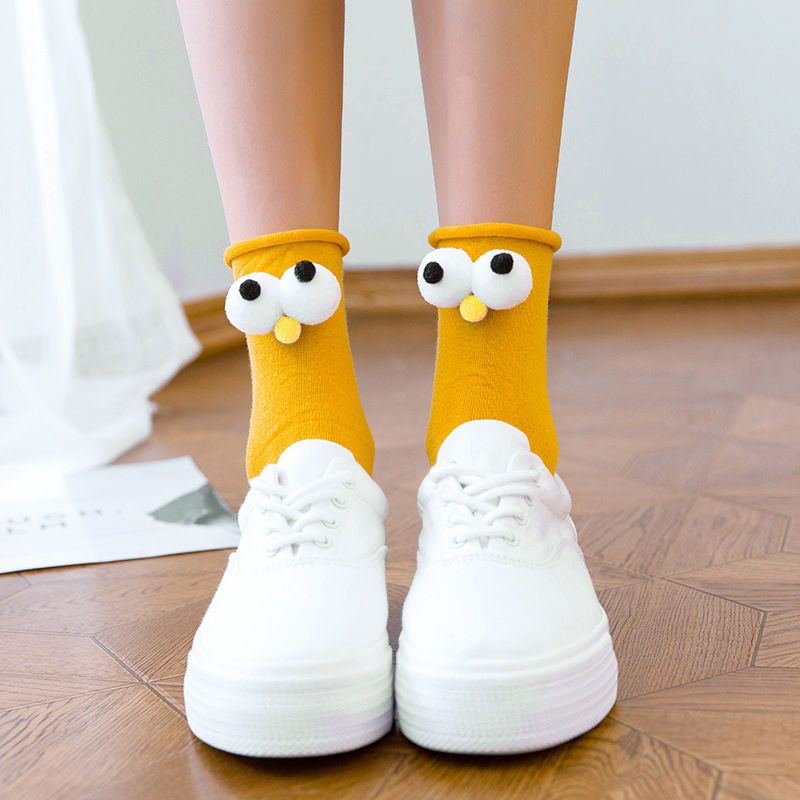 1 pair/3 pairs ins best-seller on douyin cyber celebrity socks women‘s south korea cute cartoon 3d big stereo eyes mid-calf socks