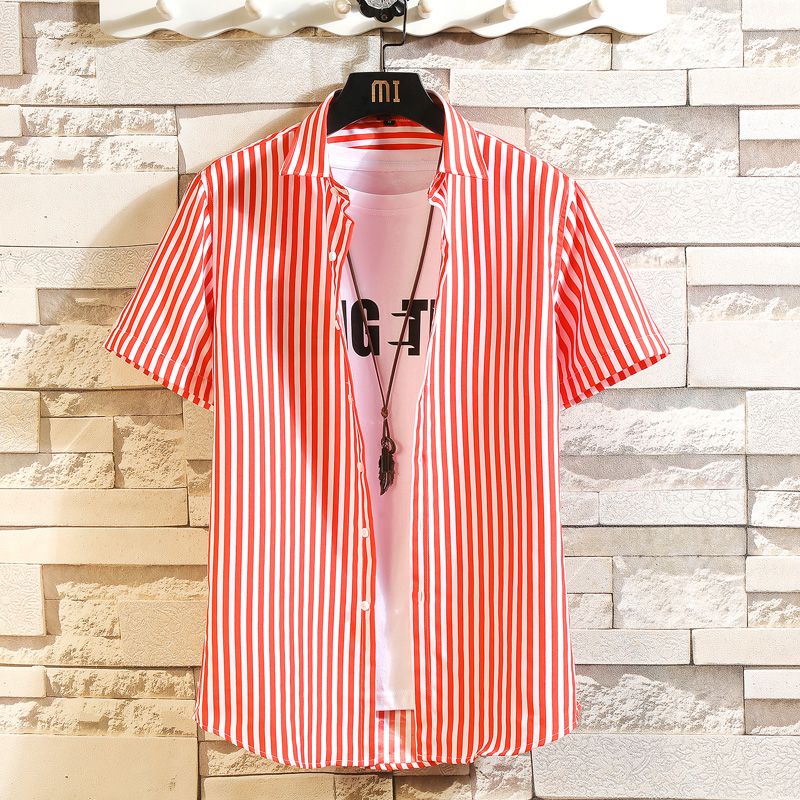 summer new short-sleeved shirt men‘s vertical stripes business slim-fit clothing thin thick optional men‘s summer shirt trendy men‘s