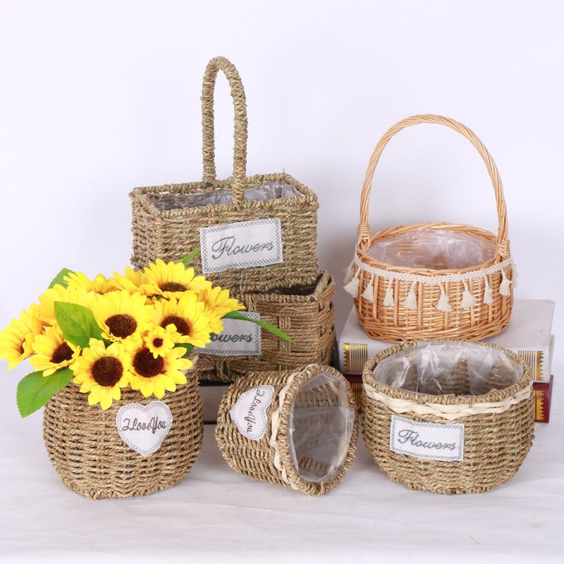 straw willow rattan woven creative flower pot flower arrangement egg flower basket green plant woven wall hanging portable fruit flower basket