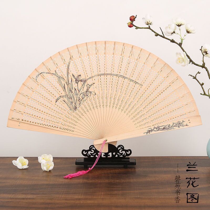 high-grade wood carving hollow out fan fragrant wood fan hand fan gift fan imitation sandalwood fan hollow printing fan decorative fan