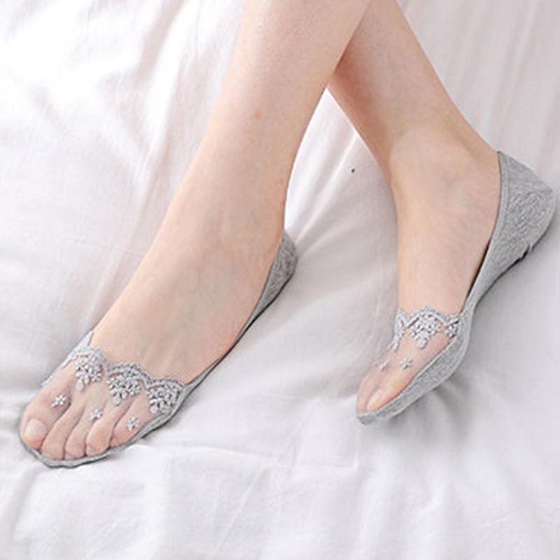 Lace Invisible Ankle Socks Women's Spring and Summer Thin Tight Silicone Non-Slip Summer Low Top Socks Ins Fashion