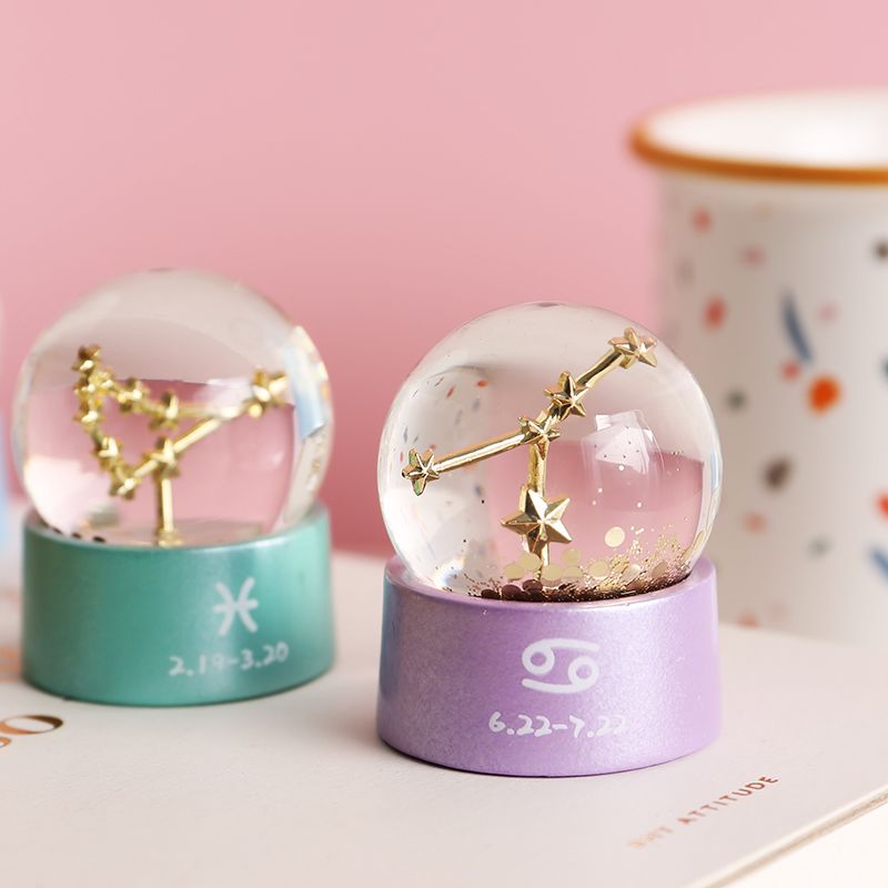 Twelve Constellation Mini Resin Transparent Crystal Ball Gift for Friends Girly Heart Desktop Small Ornaments