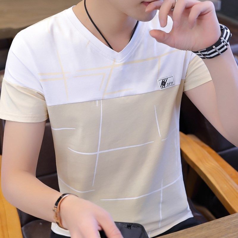 men‘s short-sleeved t-shirt korean-style trendy summer v-neck youth simple all-match men‘s slim top