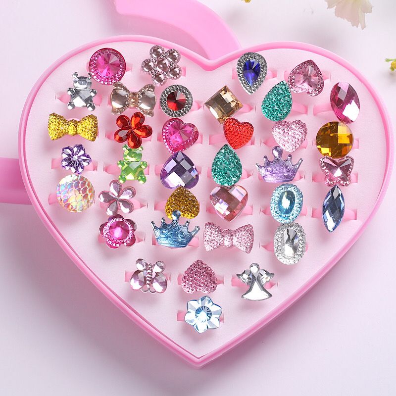 new children ring cartoon girl princess jewelry crystal gem diamond toy girl