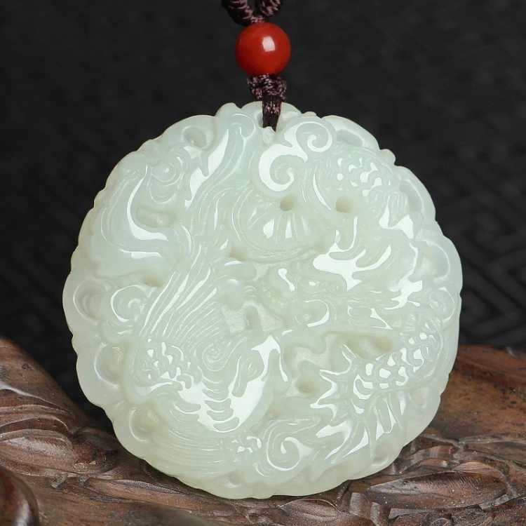 [fake one compensation ten] natural jade pendant men‘s and women‘s dragon and phoenix pendant prosperity brought by the dragon and the phoenix jade pendant jade pendant