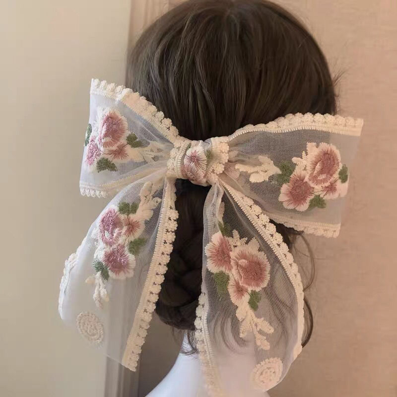 ins embroidery oversized bow barrettes super fairy lace hairpin internet hot boutique girl headdress hair accessories