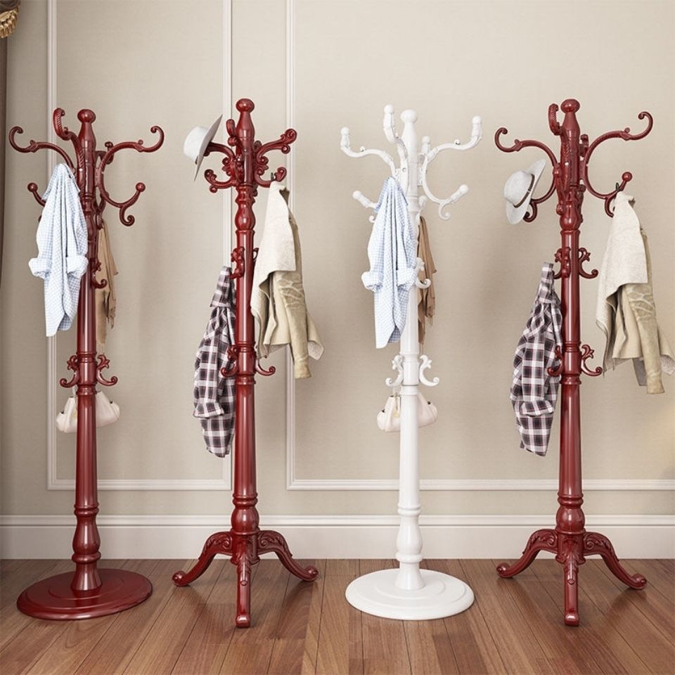 solid wood coat and hat rack floor-standing household living room wooden multifunctional hanging cloth rack hallway indoor vertical clothes rack