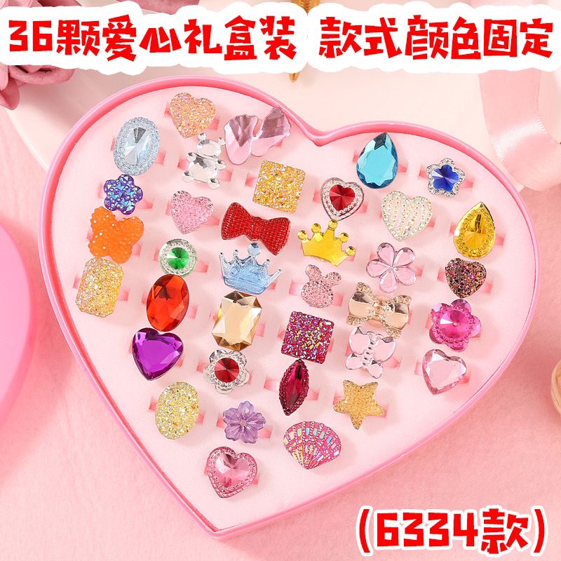 children‘s ring girls‘ cartoon cute princess opening adjustable ornament little girl baby stone playing diamond non-tool