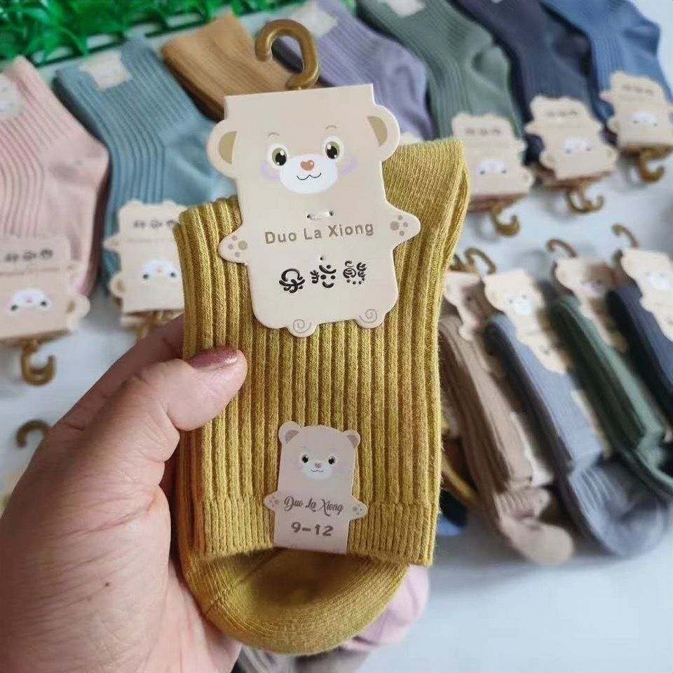 dora bear 100% pure cotton combed cotton double needle solid color boy girl baby cotton socks students‘ socks versatile spring and autumn