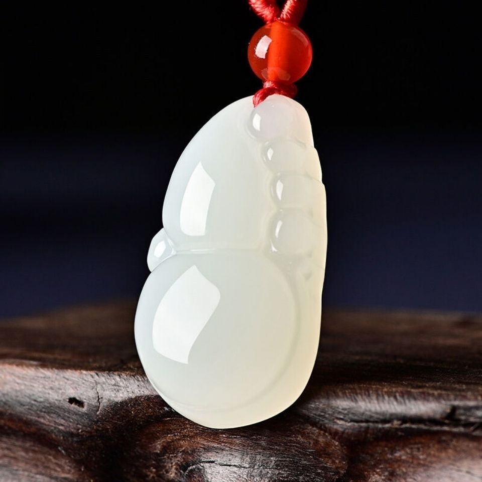 Natural Hetian Jade Safety Lock Pendant White Jade Long Life Buckle Pendant Men's and Women's Necklace Baby Ruyi Water Drop Pendant