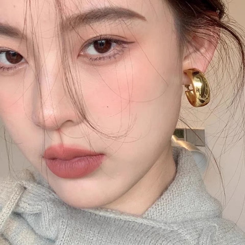 korean style high-grade round ring earrings metal texture 925 silver pin eardrops european and american style stud earrings trendy ear clip fashion