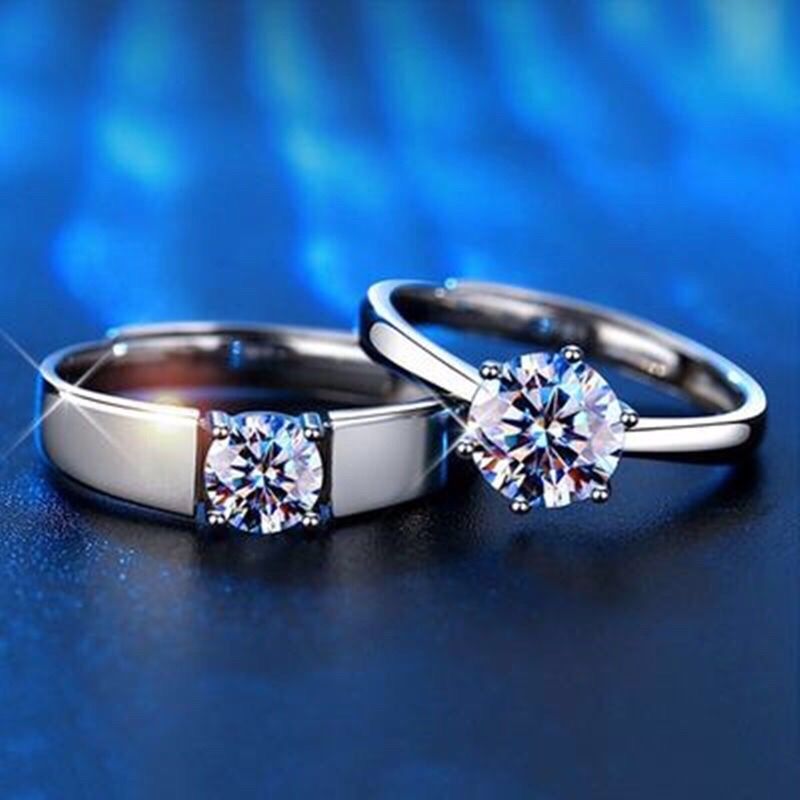 genuine goods moissanite ring women‘s sterling silver couple men‘s and women‘s couple rings wedding rings couple rings adjustable valentine‘s day gift