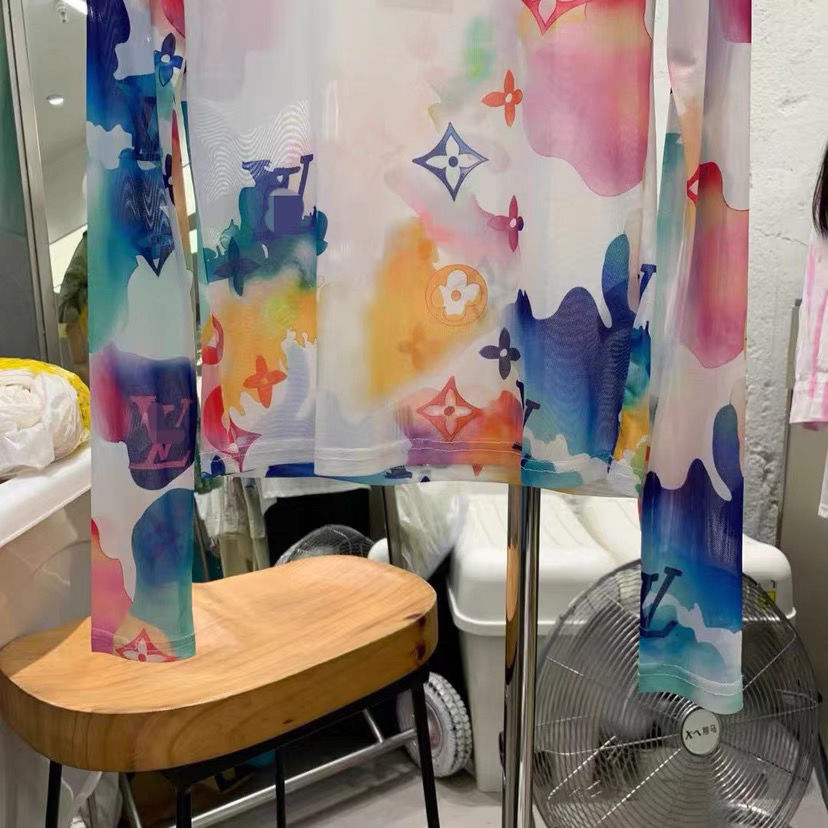 Tie-Dye Printing Ice Silk Long Sleeve Sun Protection T-shirt Women's Fashion 2023 New Summer Thin Blouse Top Clothing for Air Conditioned Rooms