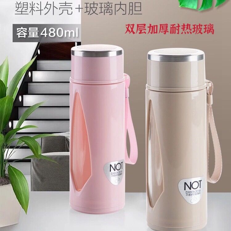 glass cup with lid high temperature resistant water cup female drop-resistant anti-scald large capacity double layer belt filter screen tea cup