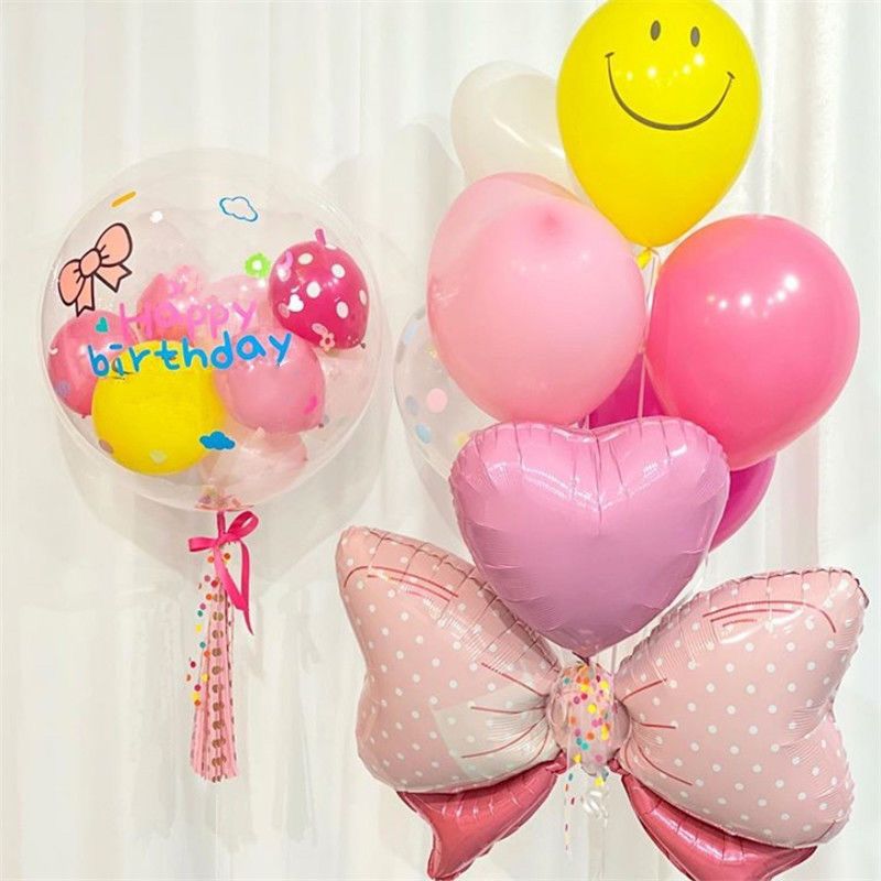 INS Korean Happy Birthday Bow Aluminum Balloon Macaron Baby Full-Year Girl Party Deployment and Decoration