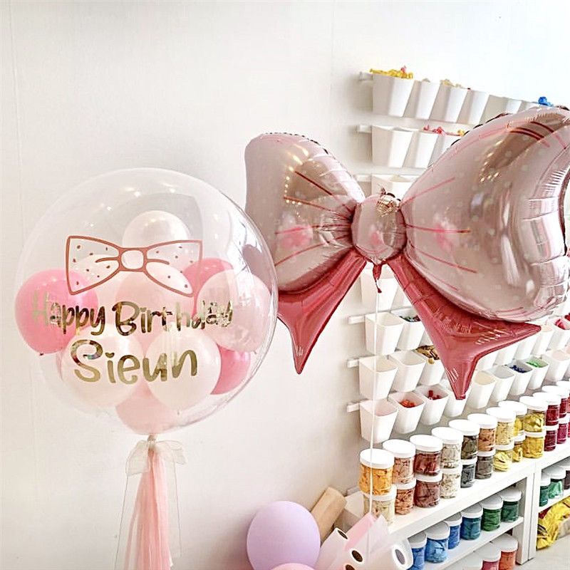 INS Korean Happy Birthday Bow Aluminum Balloon Macaron Baby Full-Year Girl Party Deployment and Decoration