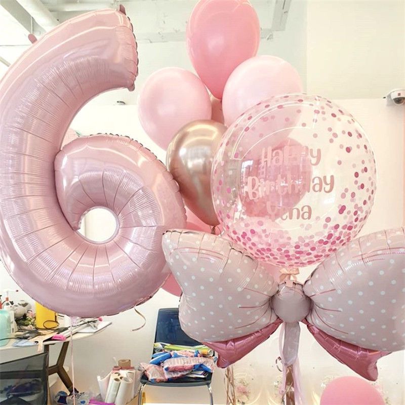 Ins Korean Happy Birthday Bow Aluminum Balloon Macaron Baby Full-Year Girl Party Deployment and Decoration