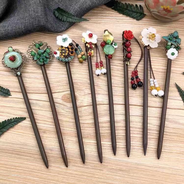 Retro Ethnic Style Hairpin Hair Clasp Ancient Style Han Chinese Clothing Fringed Headwear Hair Clasp Court Classical Updo Wooden Hair Clasp Hair Accessories