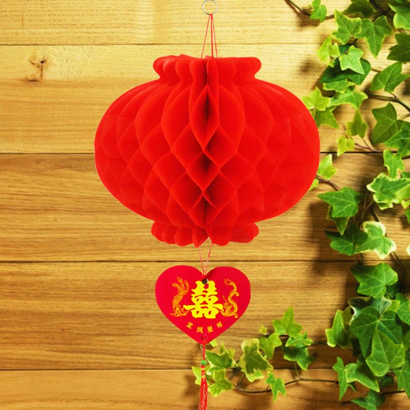 Red Lantern Small Chinese Lantern Mid-Autumn Festival National Day Xi Character for Wedding Ceremony Plastic Chinese Lantern Wedding Honeycomb Lantern Free Shipping