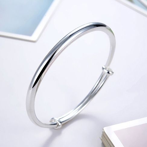 Japanese and Korean Fashion Silver Glossy Bell Bracelet Men and Women Simple All-Match Hoop Charm Bracelet Gift Ornament
