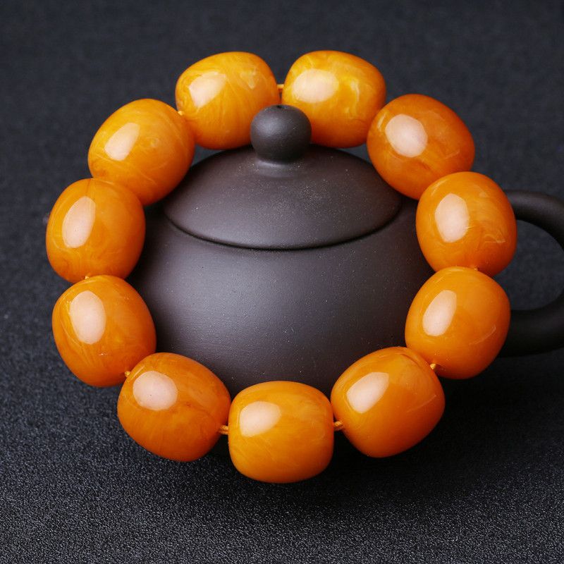 old beeswax bracelet men‘s amber bracelet yellow chicken grease white flower barrel beads jewelry single circle prayer beads ethnic style gift