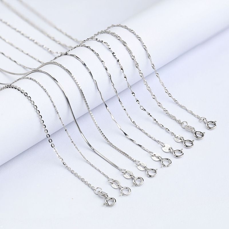 S925 Sterling Silver Necklace Female Silver Chain without Pendants Clavicle Necklace Box Thin Chain Snake Bones Chain Gift Silver Accessories