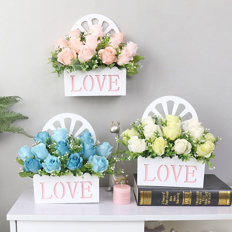 Artificial Fake Flower Hanging Basket Set Wall Hanging Fence Wall Decoration Hanging Basket Indoor Wall Mounted Hanging Decoration Wall Hanging Ornamental Flower