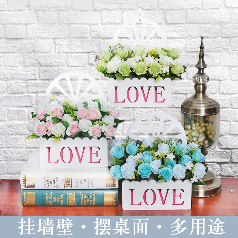 Artificial Fake Flower Hanging Basket Set Wall Hanging Fence Wall Decoration Hanging Basket Indoor Wall Mounted Hanging Decoration Wall Hanging Ornamental Flower