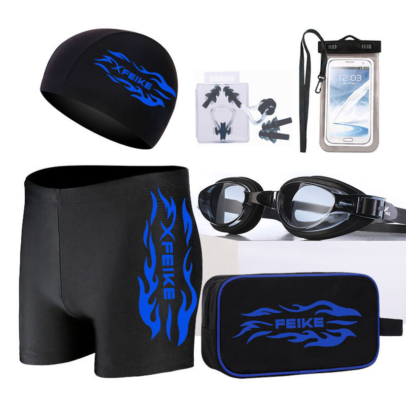 swimming trunks men‘s adult hot spring boxer anti-embarrassment large size quick-drying swimming trunks swimming goggles swimming cap men‘s swimming suit