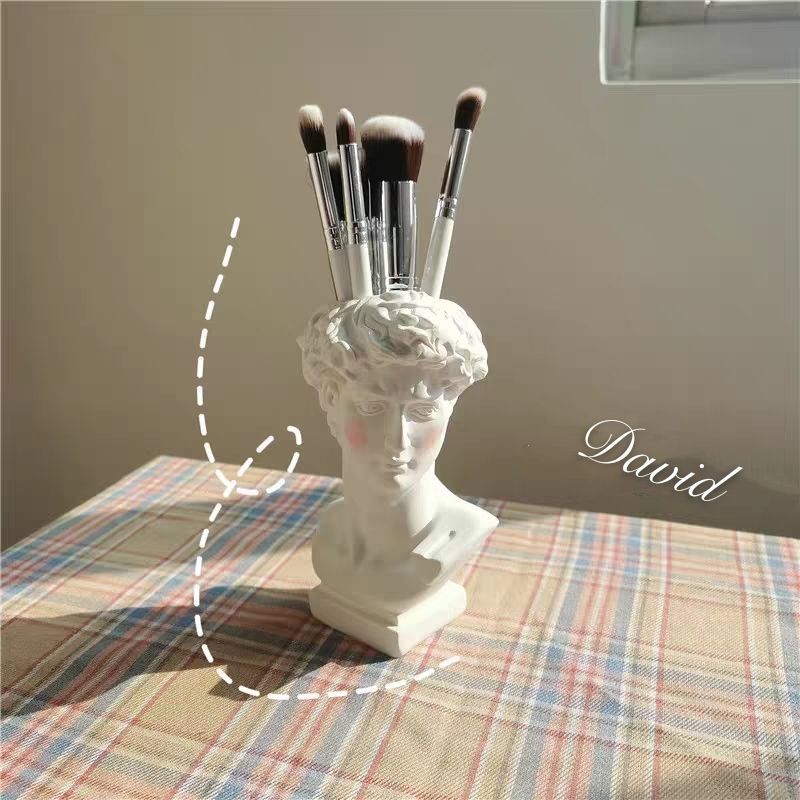 ins style student desktop artistic retro ornaments david statue pen holder makeup brush storage avatar plaster flower holder