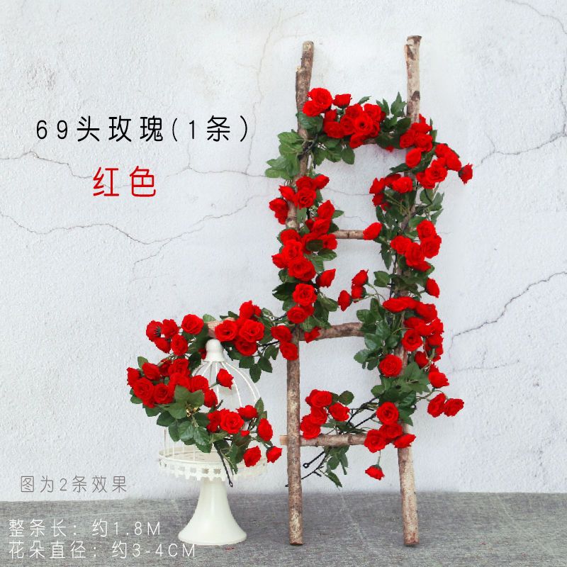 Artificial Rose Vine Fake Flower Rattan Balcony Living Room Decorative Greenery Plastic Vine Wedding Decoration Flower Rattan